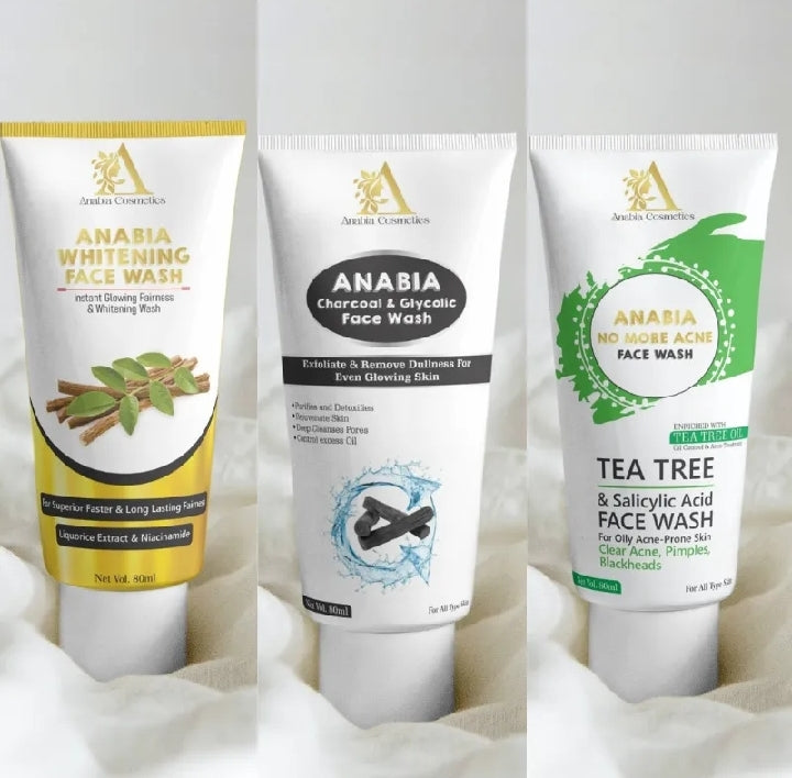 3 Anabia Face Wash whitening face wash, charcoal face wash, Glycolic Face Wash,Acne Face Wash