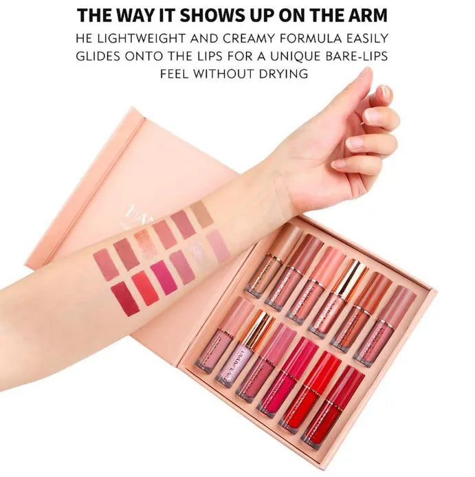 HANDAIYAN 12 Colors Matte Liquid Lipstick Set ZH-504 | Waterproof Long Lasting Velvet Lip Gloss | 12PCS Full Size Makeup Kit