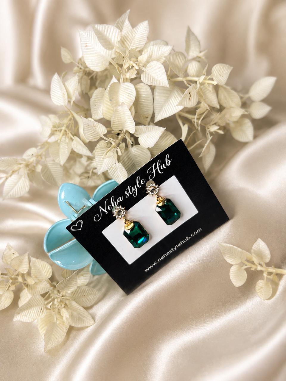 Neha Style Hub Emerald Green Crystal Drop Earrings for Women