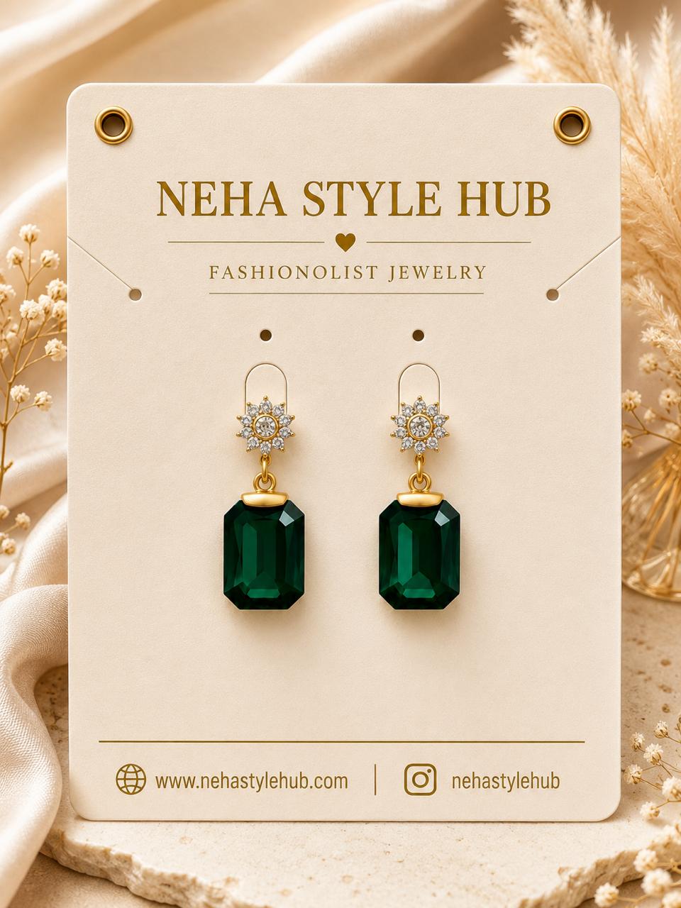 Neha Style Hub Emerald Green Crystal Drop Earrings for Women