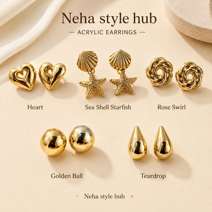 Gold-Plated Acrylic Earrings Collection for Women | Trendy Fashion Jewelry