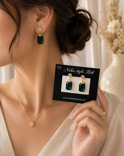 Neha Style Hub Emerald Green Crystal Drop Earrings for Women