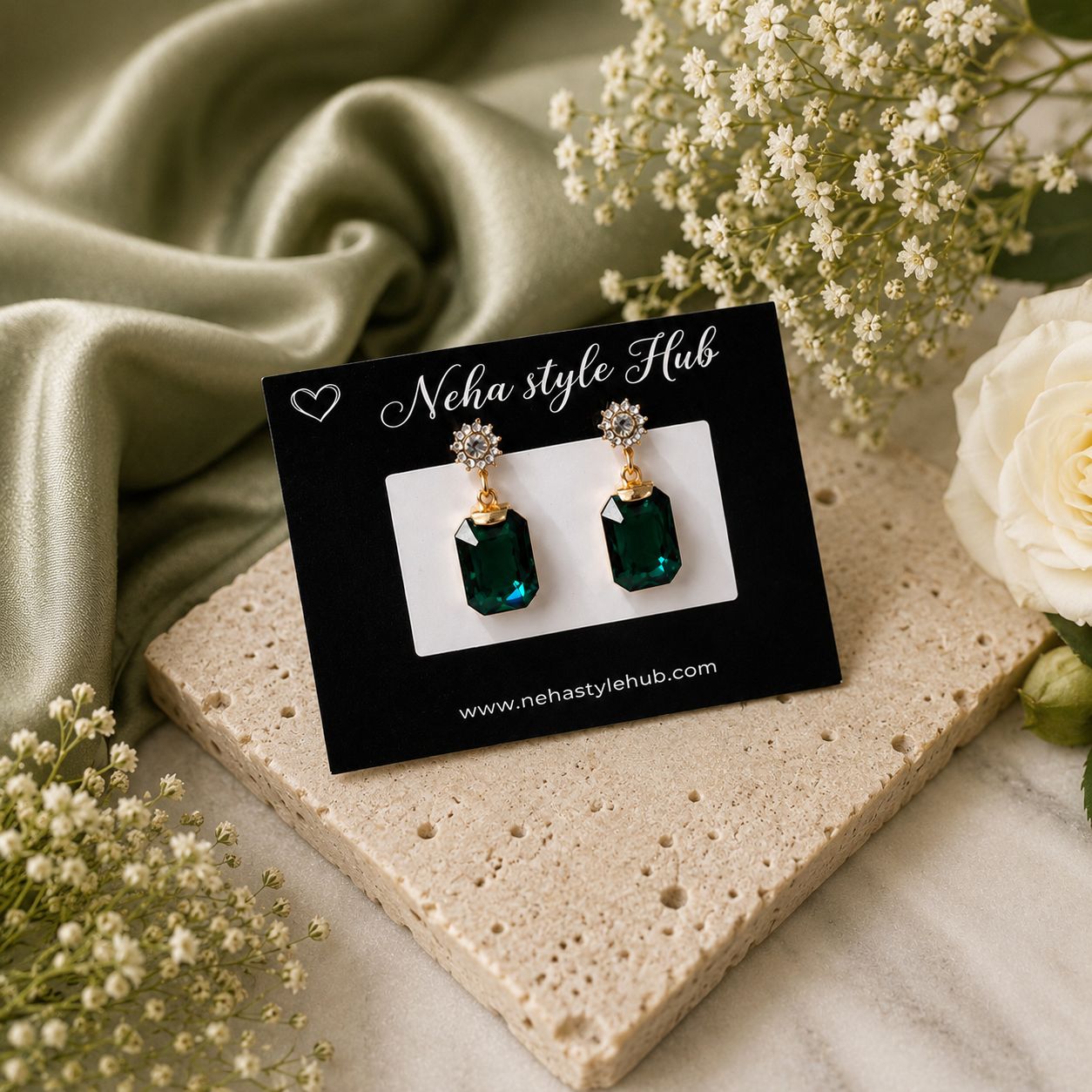 Neha Style Hub Emerald Green Crystal Drop Earrings for Women
