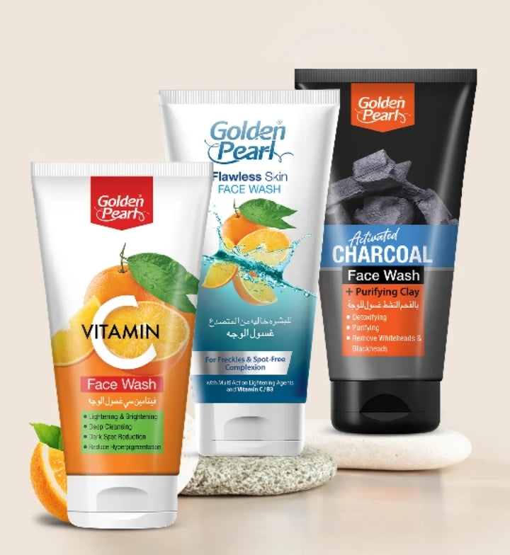 Golden Pearl Ultimate Face Wash Trio – Vitamin C, Flawless & Activated Charcoal