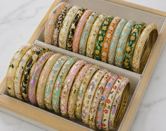 Pastel Bloom Floral Enamel Bangle Set - Colorful Stack