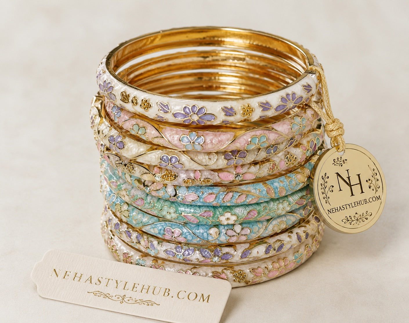 Pastel Bloom Floral Enamel Bangle Set - Pastel Stack