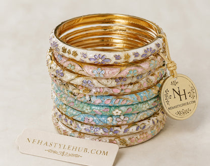 Pastel Bloom Floral Enamel Bangle Set - Pastel Stack