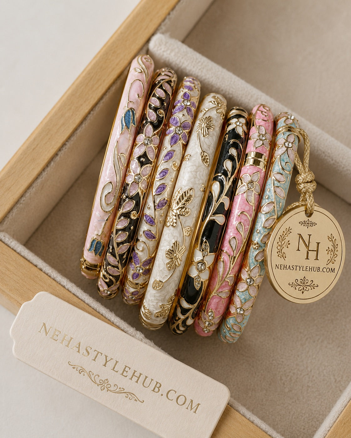 Pastel Bloom Floral Enamel Bangle Set - Mixed Colors
