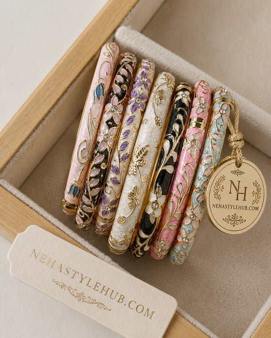 Pastel Bloom Floral Enamel Bangle Set - Mixed Colors