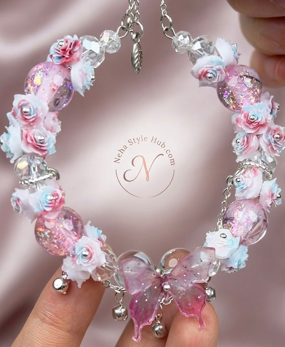 Butterfly Floral Charm Bracelet - Rainbow