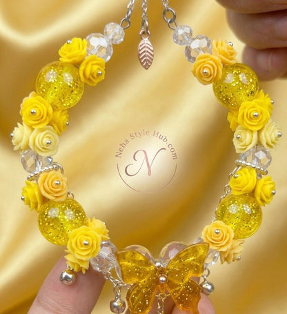 Butterfly Floral Charm Bracelet - Yellow
