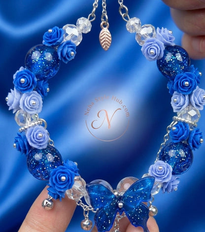 Butterfly Floral Charm Bracelet - Blue