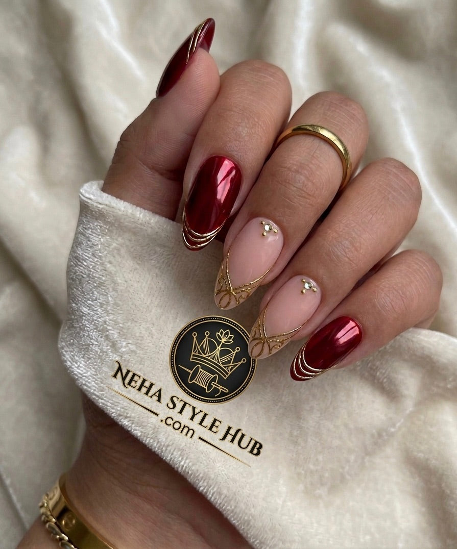 Crimson Royale Gold Nail Art - Full Collection