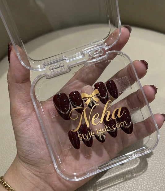 Luxury Curated Press-On Nails - Deep Burgundy Set
