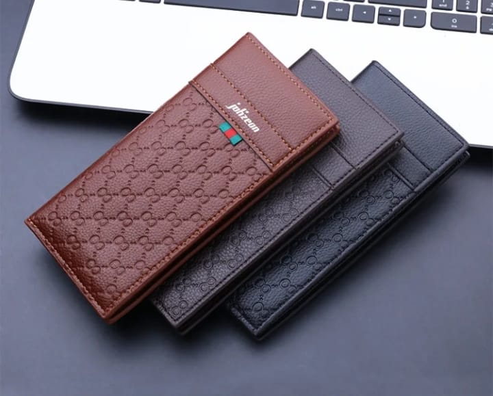 Premium Men's Long Leather Wallet - Plain Black