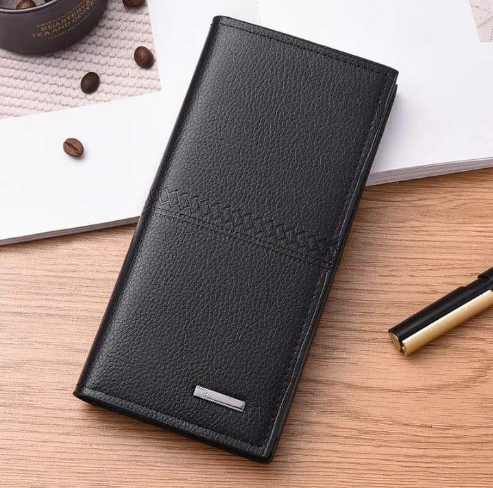 Premium Men's Long Leather Wallet - Light Coffee